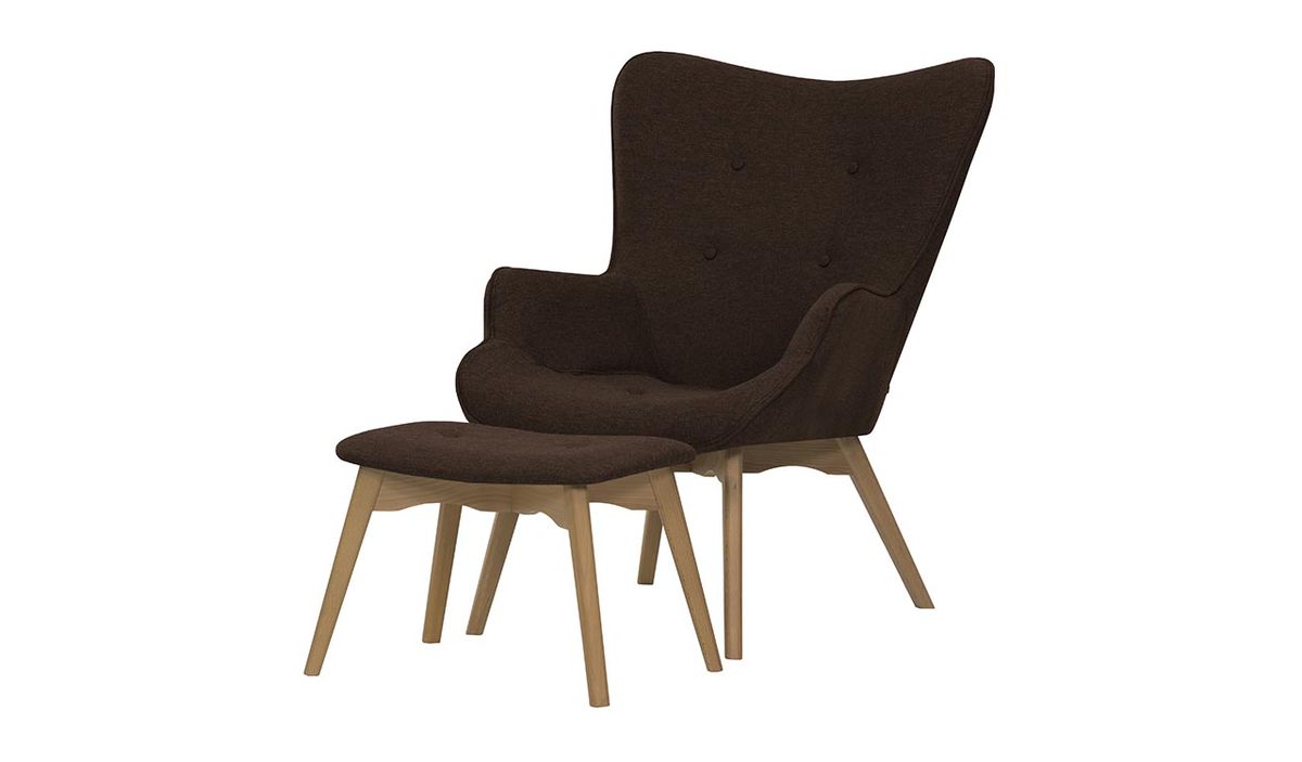 Fauteuil à oreilles avec repose-pied Ducan Malmo, Malmo 90, Couleur des pieds: Chêne foncé — vue 6