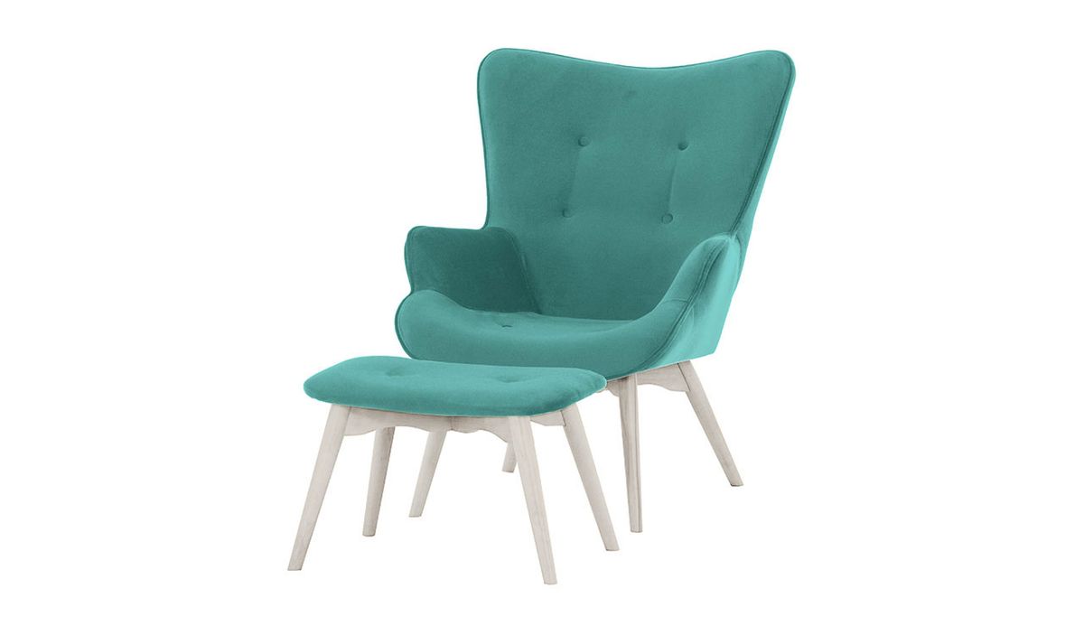 Fauteuil à oreilles avec repose-pied Ducan Velvet