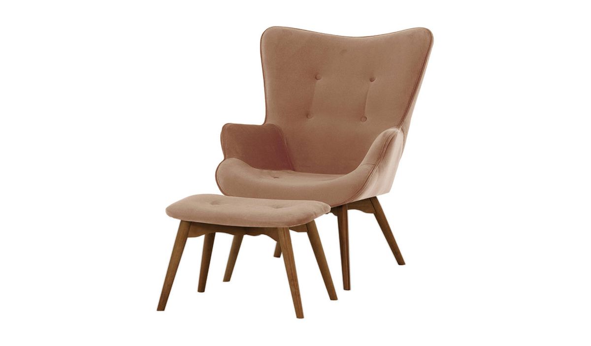 Fauteuil à oreilles avec repose-pied Ducan Velvet