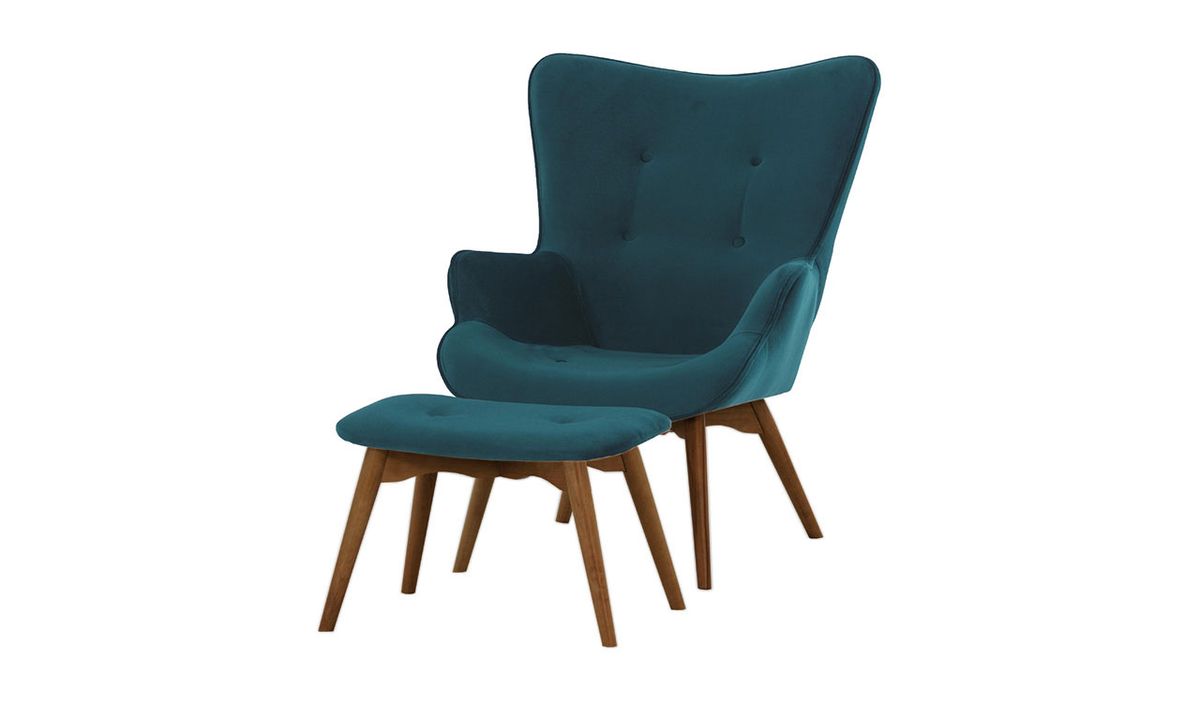Fauteuil à oreilles avec repose-pied Ducan Velvet — vue 3