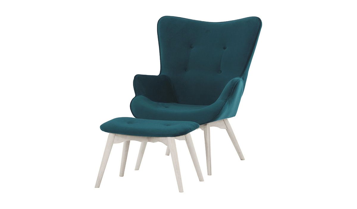 Fauteuil à oreilles avec repose-pied Ducan Velvet — vue 5