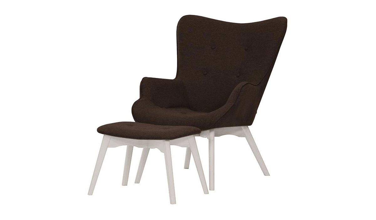 Fauteuil à oreilles avec repose-pied Ducan Malmo, Malmo 28, Couleur des pieds: Blanc