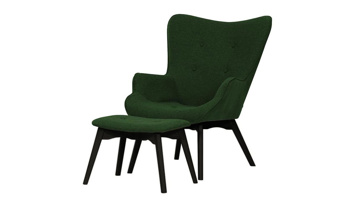Fauteuil à oreilles avec repose-pied Ducan Malmo, vert foncé - Malmo 37, Couleur des pieds: Noir