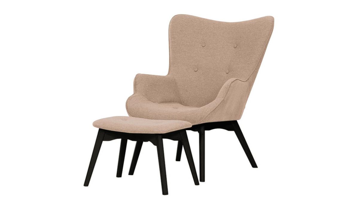 Fauteuil à oreilles avec repose-pied Ducan Malmo, rose poudré - Malmo 61, Couleur des pieds: Noir