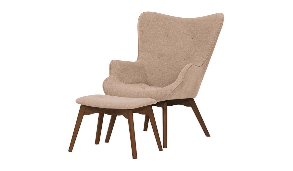 Fauteuil à oreilles avec repose-pied Ducan Malmo, rose poudré - Malmo 61, Couleur des pieds: Chêne foncé