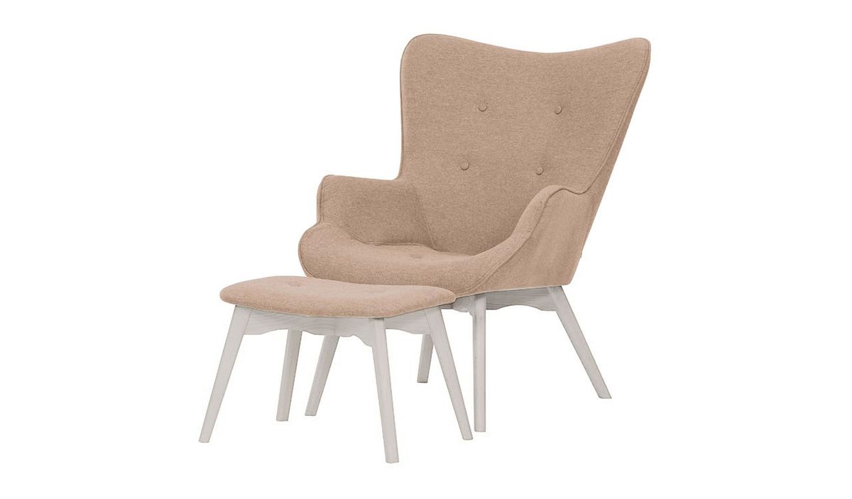 Fauteuil à oreilles avec repose-pied Ducan Malmo, rose poudré - Malmo 61, Couleur des pieds: Blanc
