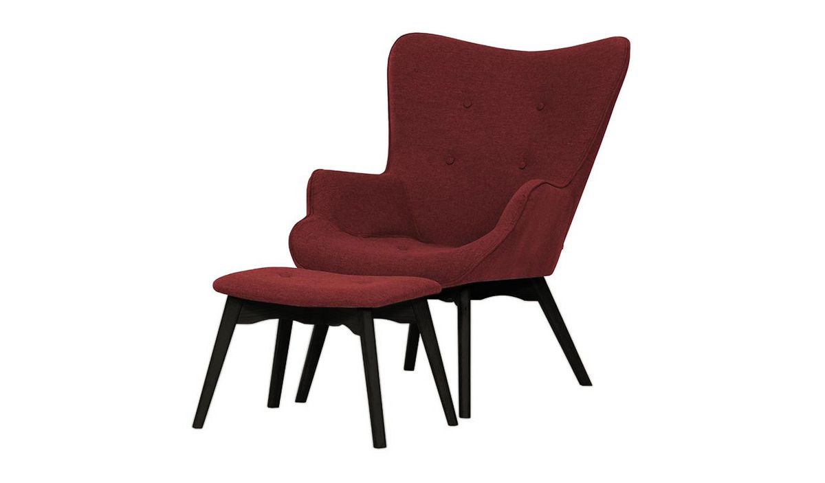 Fauteuil à oreilles avec repose-pied Ducan Malmo, bordeaux - Malmo 63, Couleur des pieds: Noir