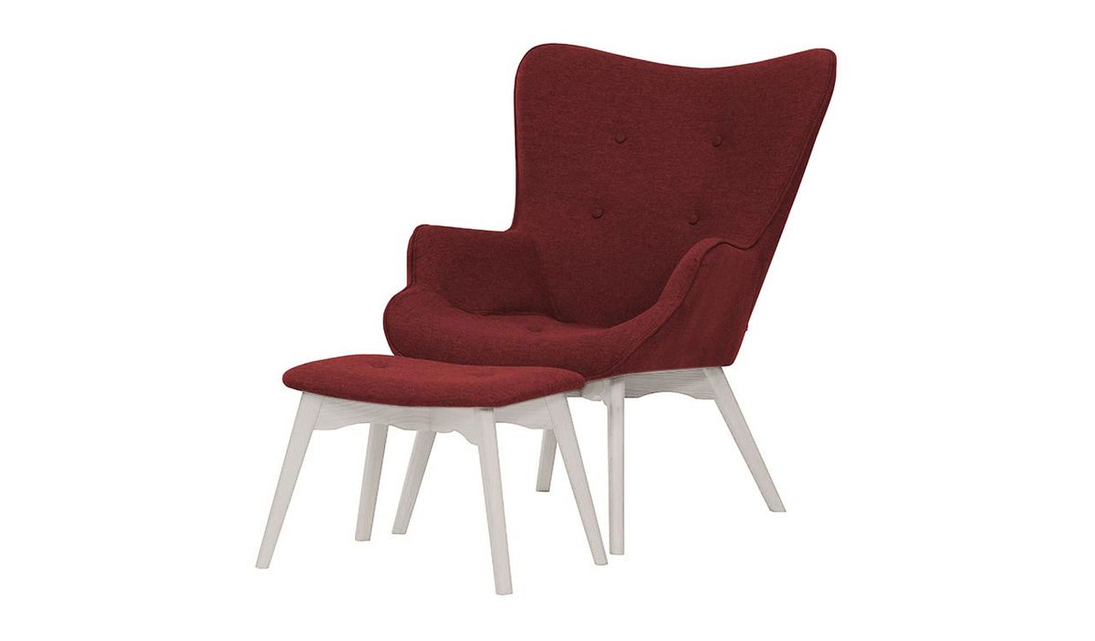 Fauteuil à oreilles avec repose-pied Ducan Malmo, bordeaux - Malmo 63, Couleur des pieds: Blanc