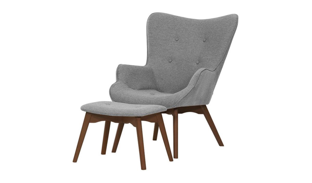 Fauteuil à oreilles avec repose-pied Ducan Malmo, Malmo 90, Couleur des pieds: Chêne foncé