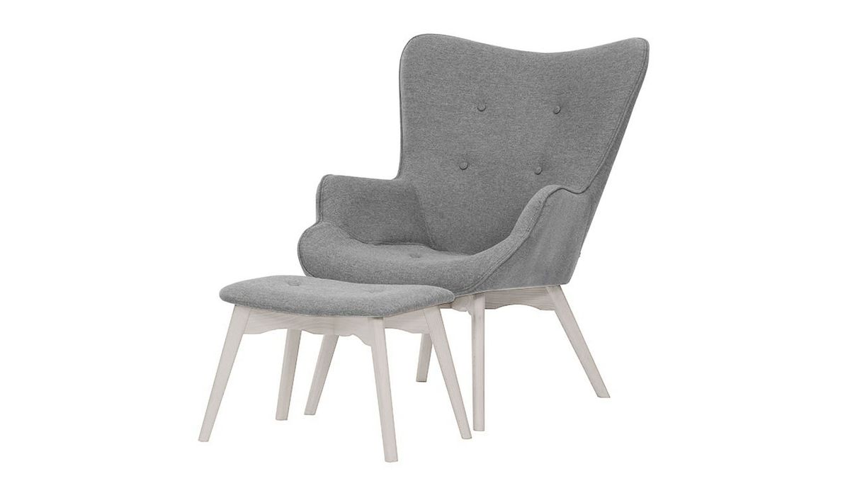Fauteuil à oreilles avec repose-pied Ducan Malmo, Malmo 90, Couleur des pieds: Chêne foncé — vue 3