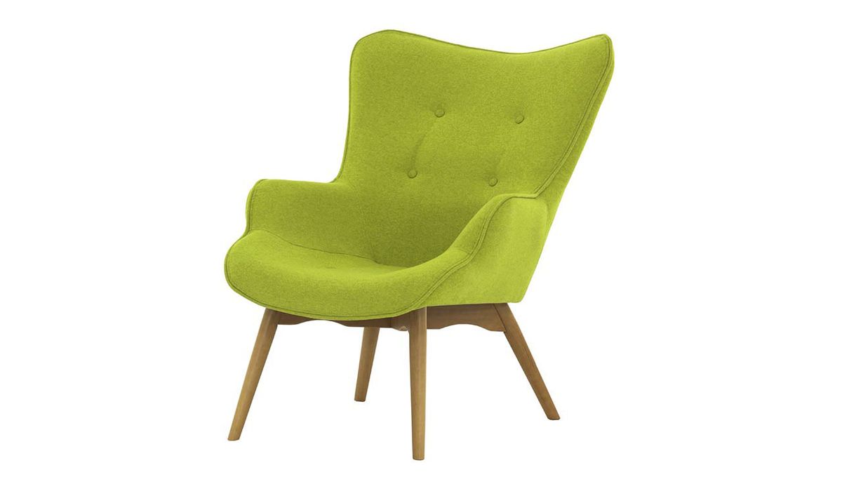 Fauteuil à oreilles Ducan Ontario, vert citron - Baku 7, Couleur des pieds: Chêne clair