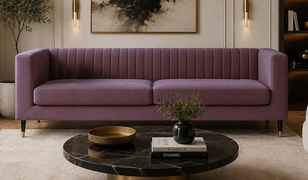 Canapé trois places Slender, Matt Velour Chestnut - violet