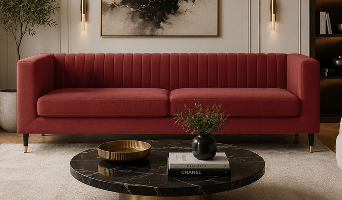 Canapé trois places Slender, Matt Velour Rust Red - rouge foncé