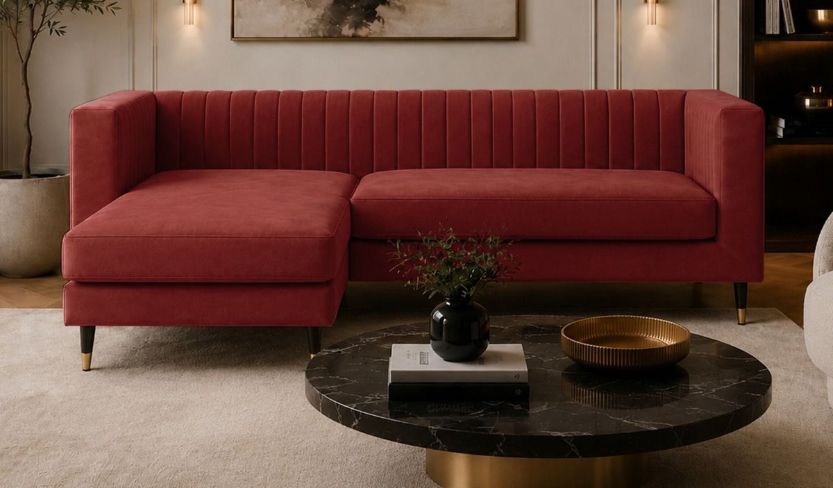 Canapé d’angle universel Slender, Matt Velour Rust Red - rouge foncé