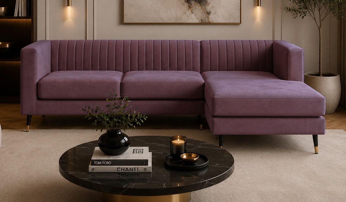 Grand canapé d’angle droit Slender, Matt Velour Chestnut - violet