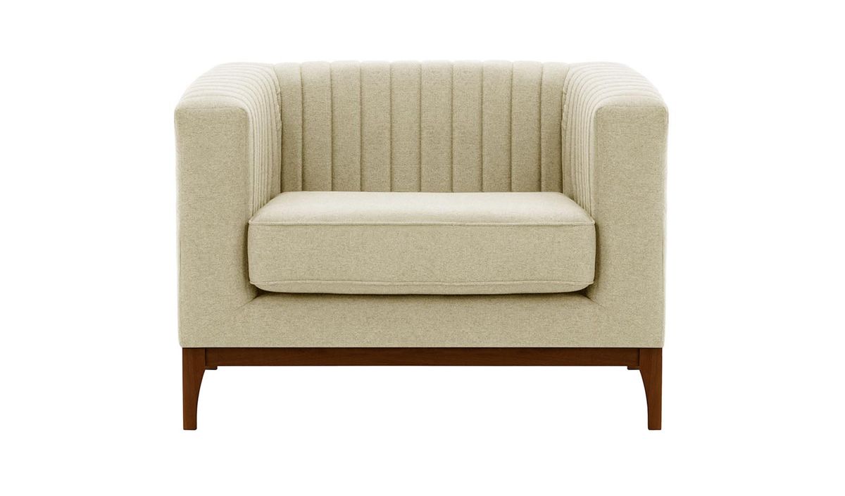 Fauteuil Slender Wood, crème - Baku 15, Couleur des pieds: Chêne foncé