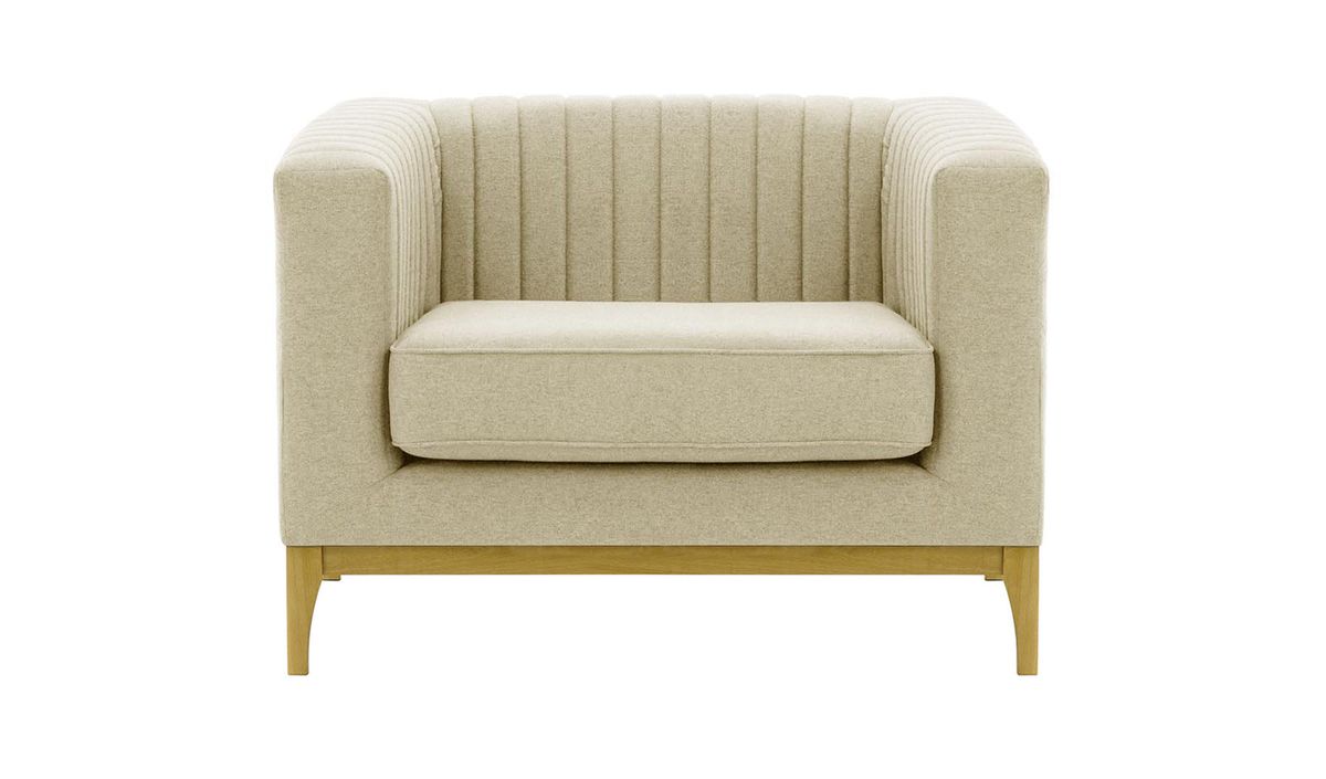Fauteuil Slender Wood, crème - Baku 15, Couleur des pieds: Chêne clair