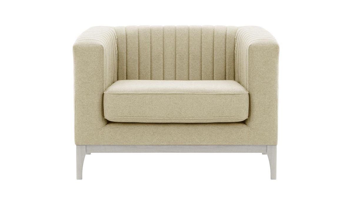 Fauteuil Slender Wood, crème - Baku 15, Couleur des pieds: Blanc