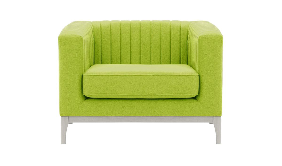 Fauteuil Slender Wood, vert citron - Baku 7, Couleur des pieds: Blanc