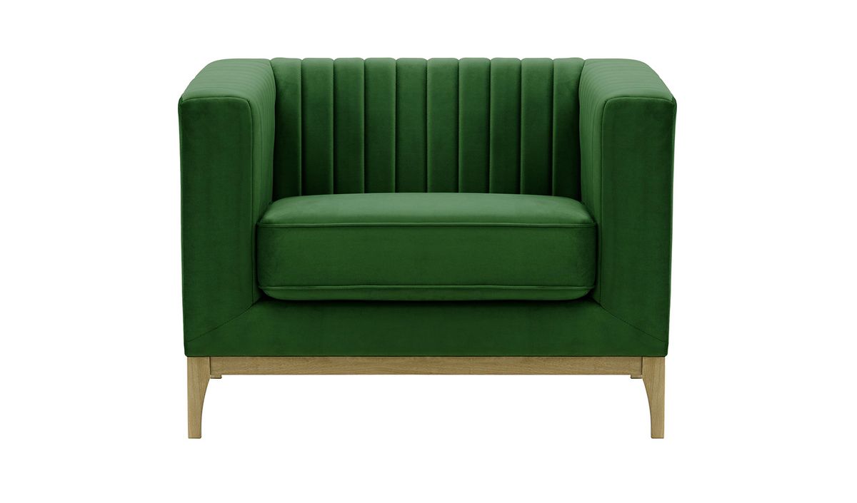 Fauteuil Slender Wood, vert foncé - Velluto 10, Couleur des pieds: Noir wax