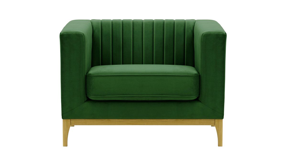 Fauteuil Slender Wood, vert foncé - Velluto 10, Couleur des pieds: Chêne clair