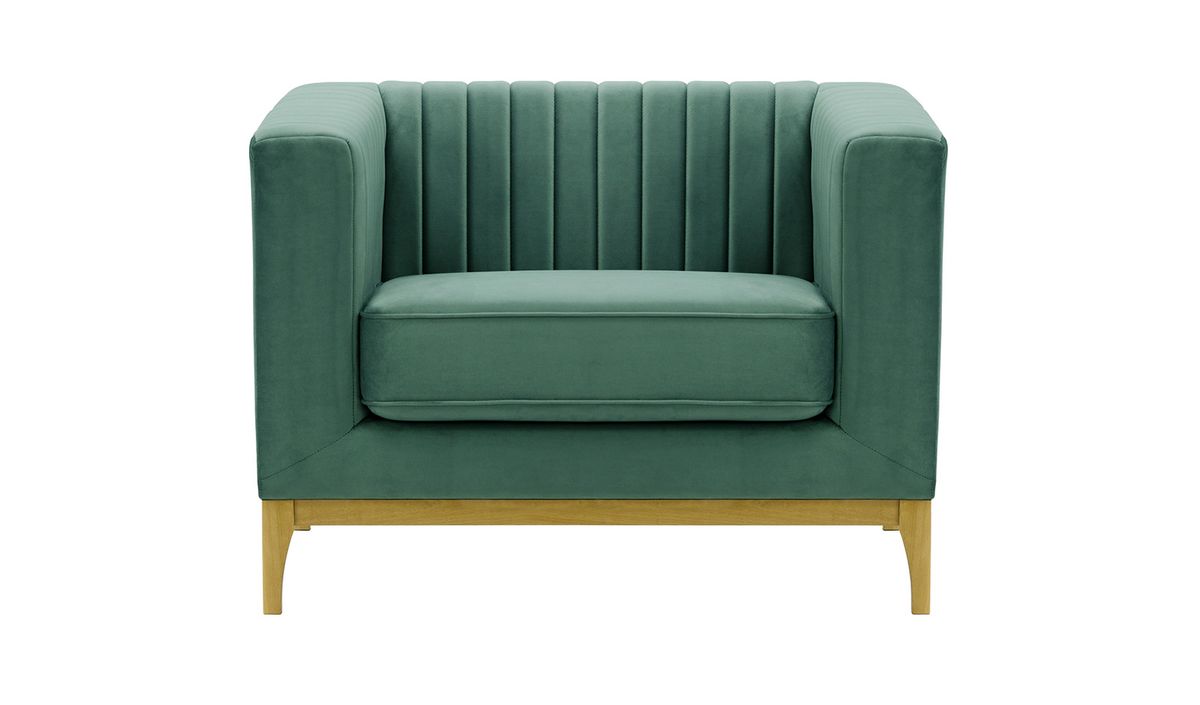 Fauteuil Slender Wood, bleu - Velluto 12, Couleur des pieds: Chêne clair