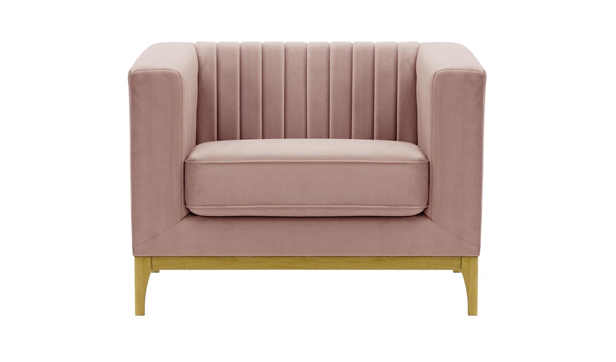 Fauteuil Slender Wood, lila/rose - Velluto 14, Couleur des pieds: Chêne clair