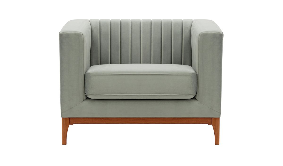 Fauteuil Slender Wood, gris clair - Velluto 15, Couleur des pieds: aveo
