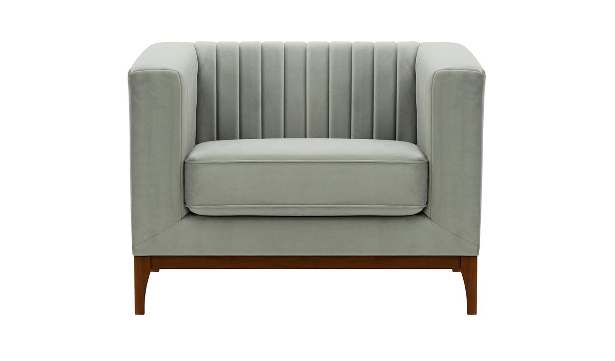 Fauteuil Slender Wood, gris clair - Velluto 15, Couleur des pieds: Chêne foncé