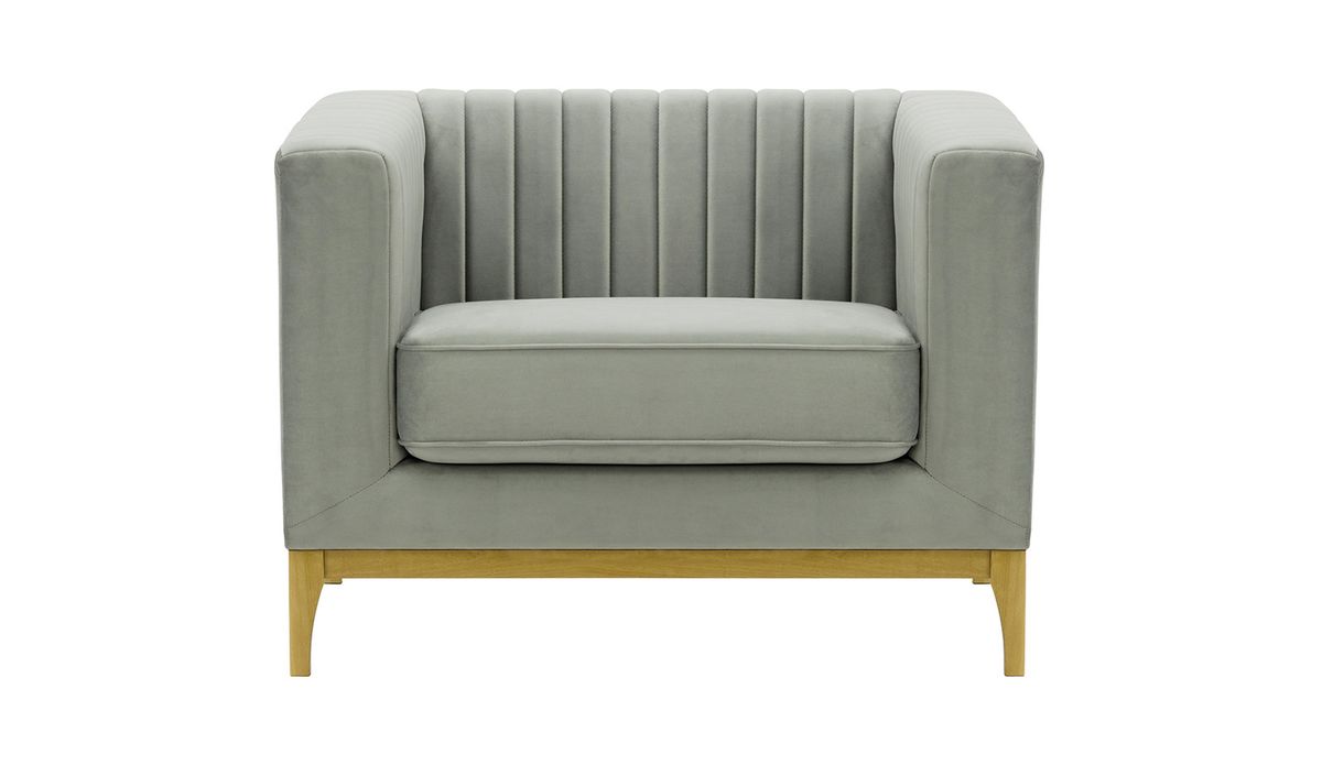 Fauteuil Slender Wood, gris clair - Velluto 15, Couleur des pieds: Chêne clair