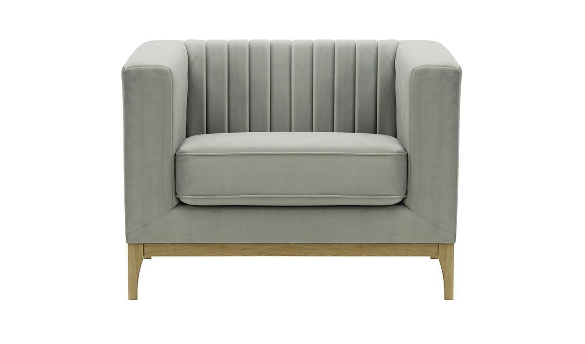 Fauteuil Slender Wood, gris clair - Velluto 15, Couleur des pieds: Noir wax
