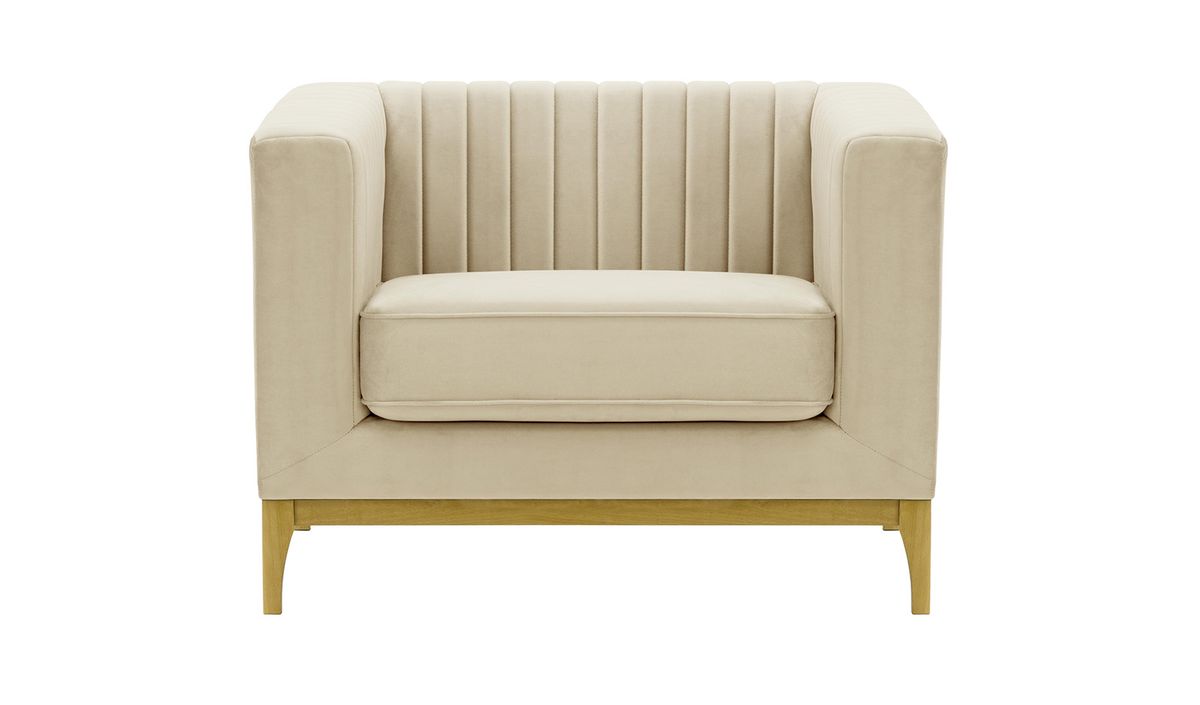 Fauteuil Slender Wood, beige clair - Velluto 2, Couleur des pieds: Chêne clair