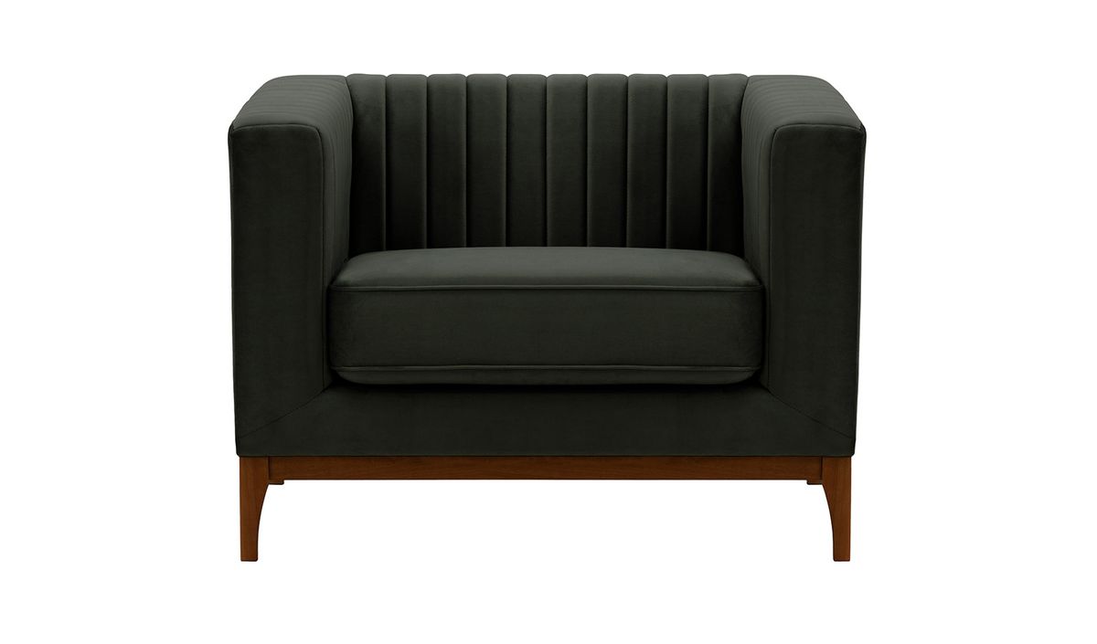 Fauteuil Slender Wood, noir - Velluto 20, Couleur des pieds: Chêne foncé