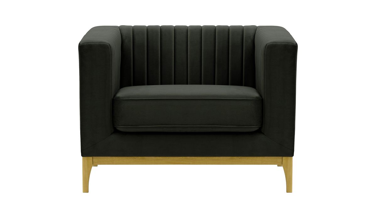 Fauteuil Slender Wood, noir - Velluto 20, Couleur des pieds: Chêne clair