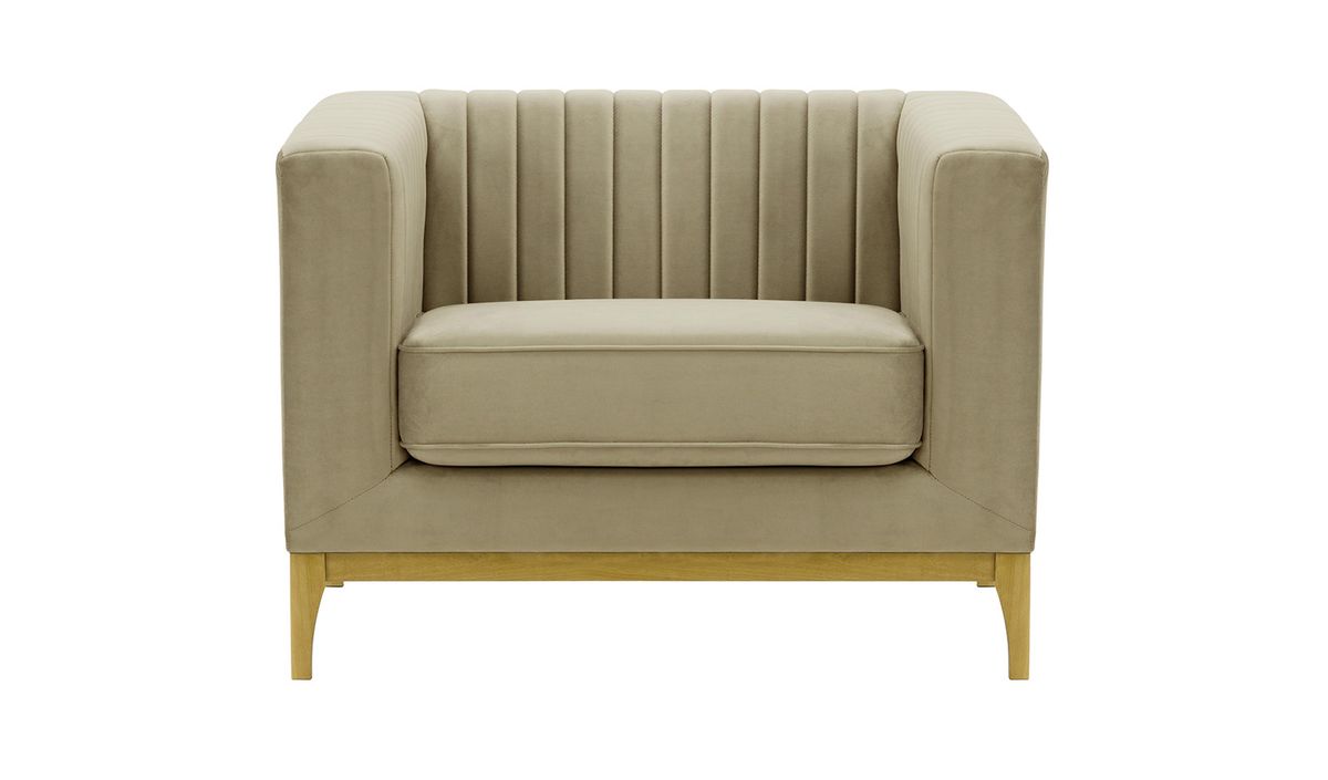 Fauteuil Slender Wood, beige - Velluto 3, Couleur des pieds: Chêne clair