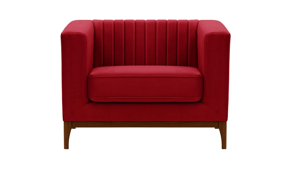 Fauteuil Slender Wood, rouge - Velluto 7, Couleur des pieds: Chêne foncé