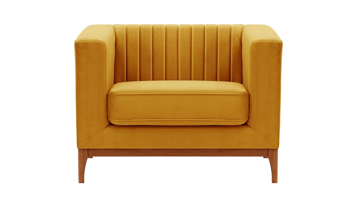Fauteuil Slender Wood, moutarde - Velluto 8, Couleur des pieds: aveo