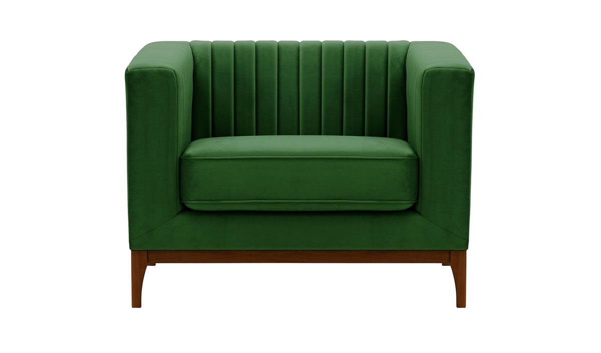 Fauteuil Slender Wood, vert foncé - Velluto 10, Couleur des pieds: Chêne foncé