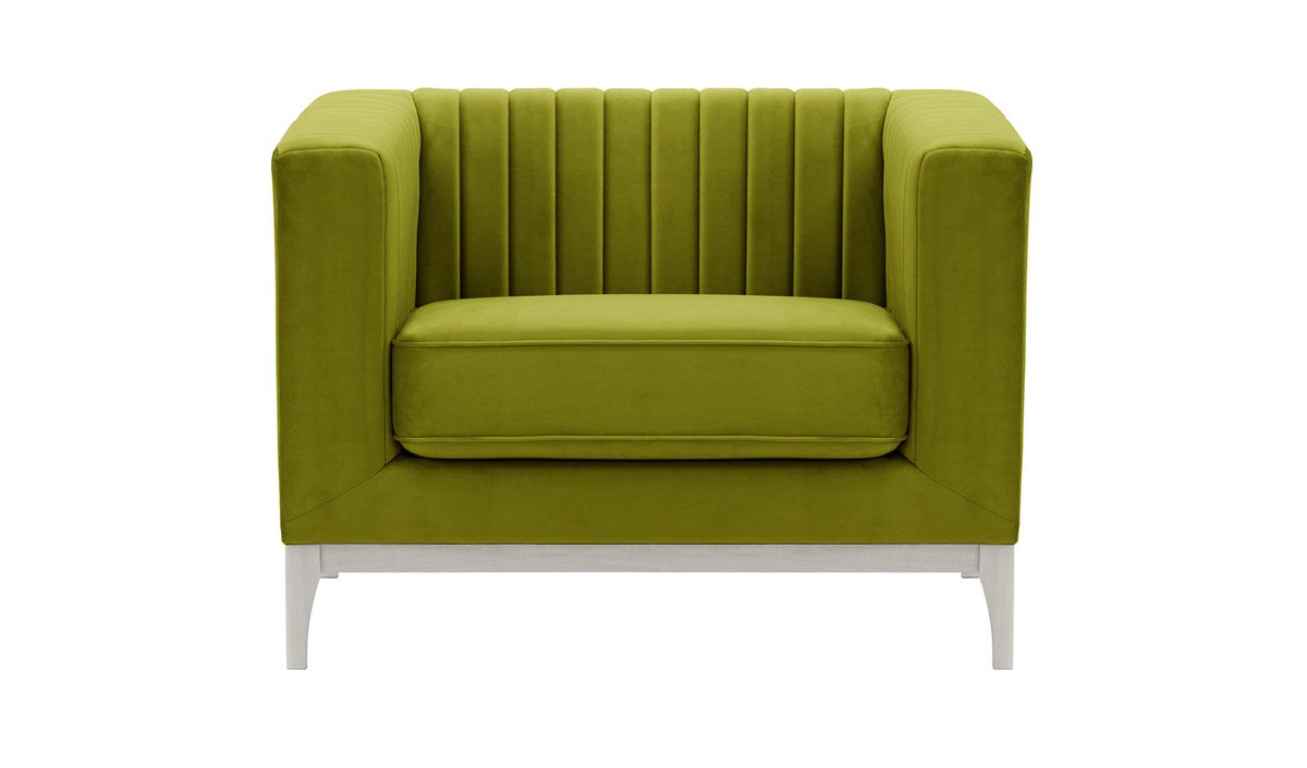 Fauteuil Slender Wood, olive - Velluto 9, Couleur des pieds: Blanc