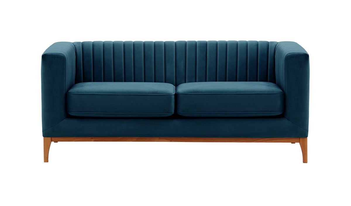 Canapé deux places Slender Wood, bleu - Velluto 11, Couleur des pieds: aveo