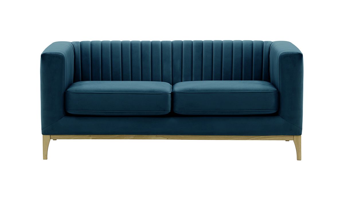 Canapé deux places Slender Wood, bleu - Velluto 11, Couleur des pieds: Noir wax