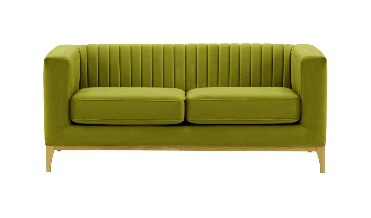 Canapé deux places Slender Wood, olive - Velluto 9, Couleur des pieds: Chêne clair