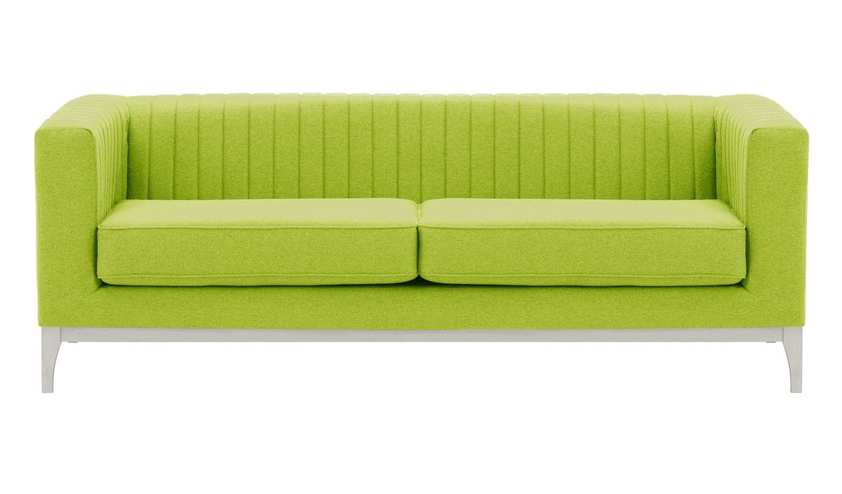 Canapé trois places Slender Wood, vert citron - Baku 7, Couleur des pieds: Blanc