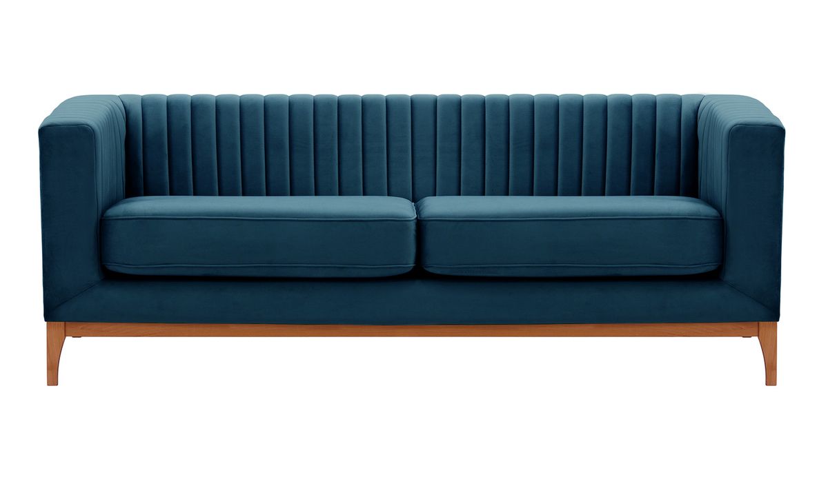 Canapé trois places Slender Wood, bleu - Velluto 11, Couleur des pieds: aveo