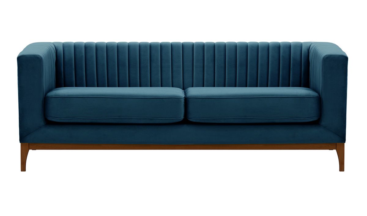 Canapé trois places Slender Wood, bleu - Velluto 11, Couleur des pieds: Chêne foncé