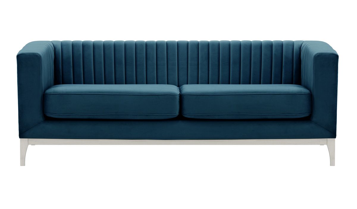 Canapé trois places Slender Wood, bleu - Velluto 11, Couleur des pieds: Blanc