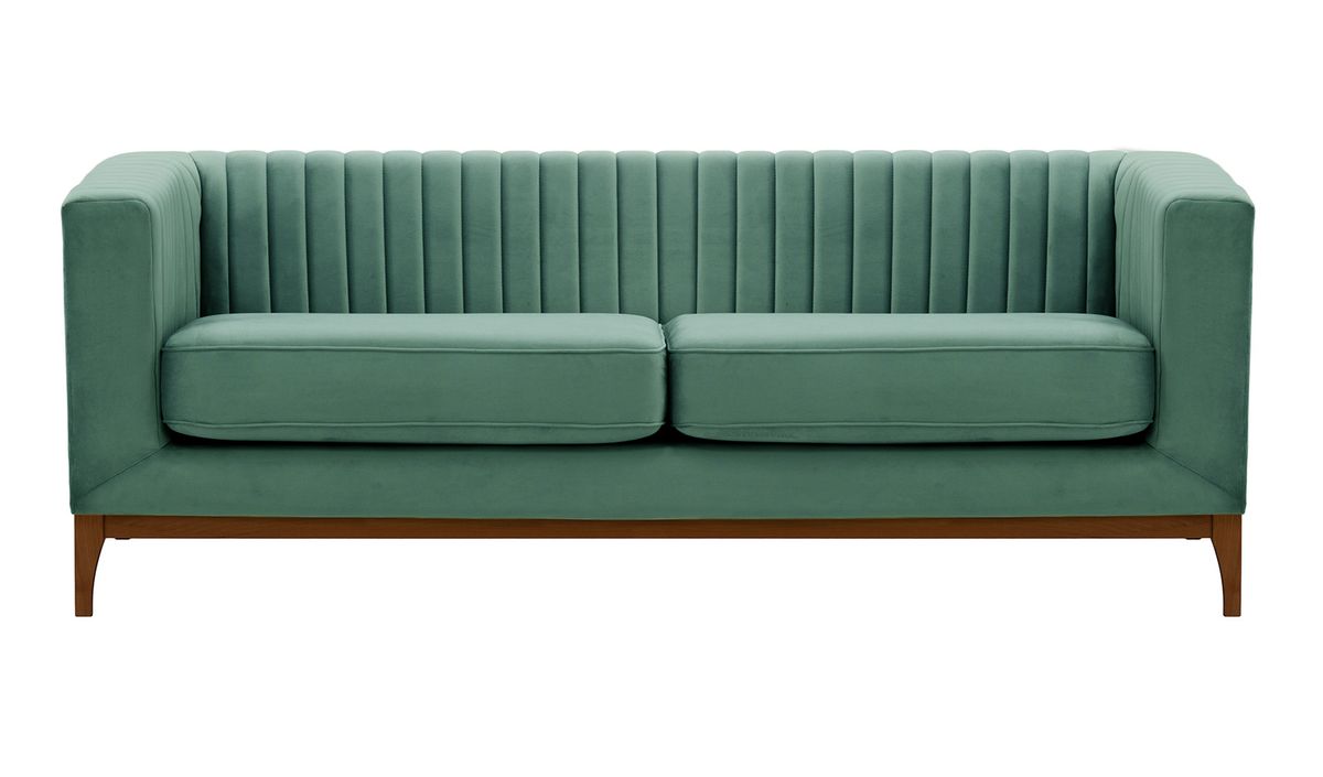 Canapé trois places Slender Wood, bleu - Velluto 12, Couleur des pieds: Chêne foncé