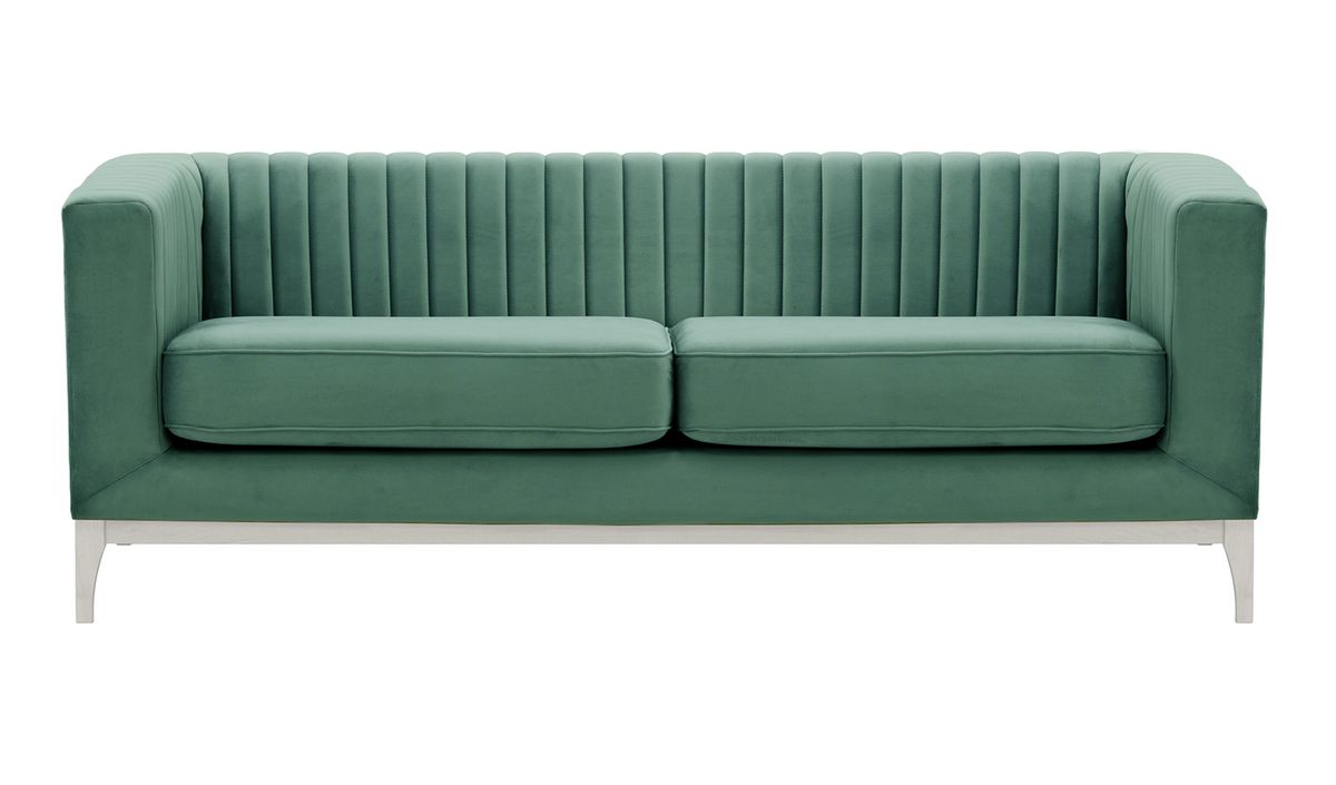 Canapé trois places Slender Wood, bleu - Velluto 12, Couleur des pieds: Blanc