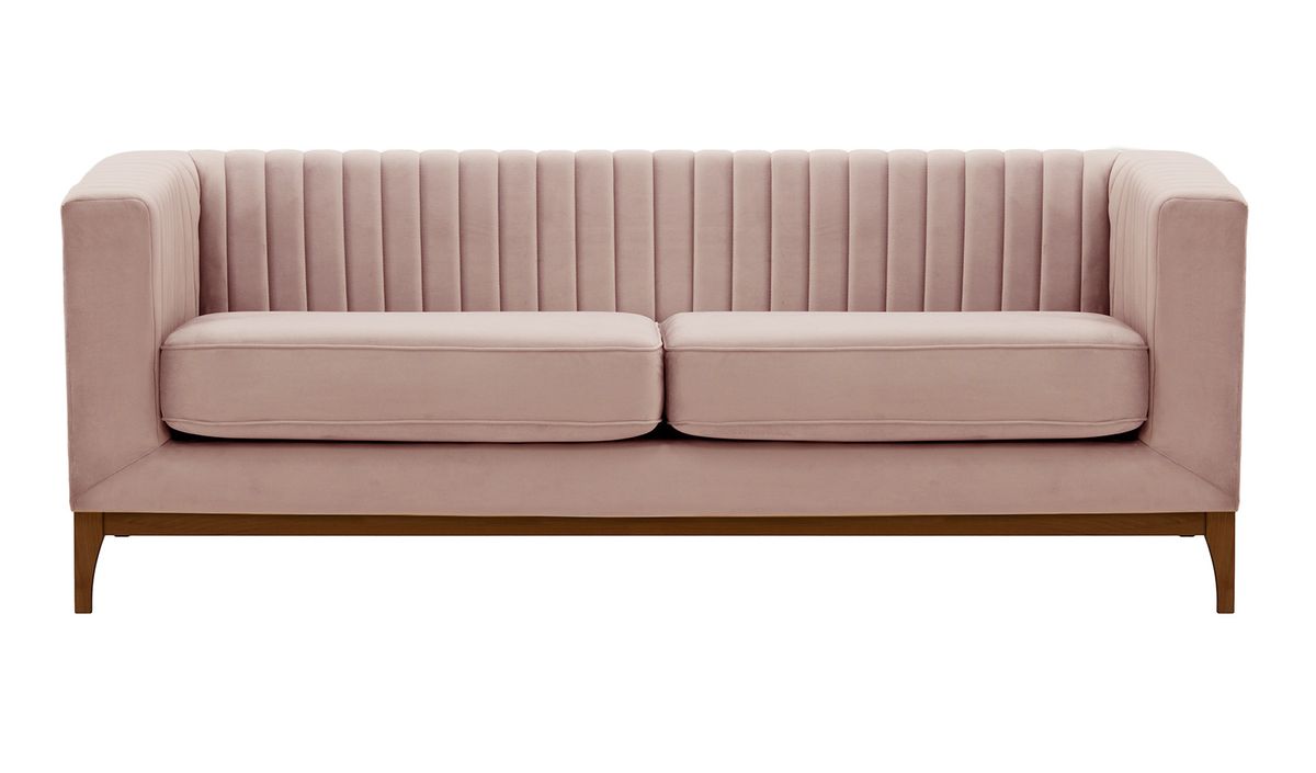 Canapé trois places Slender Wood, lila/rose - Velluto 14, Couleur des pieds: Chêne foncé