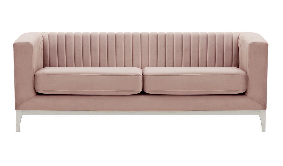 Canapé trois places Slender Wood, lila/rose - Velluto 14, Couleur des pieds: Blanc